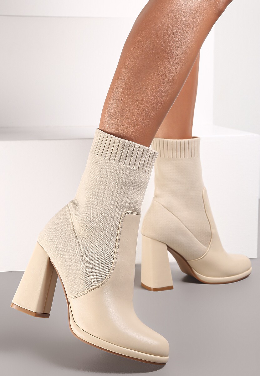 Beżowe Botki z Elastyczną Cholewką Typhessa