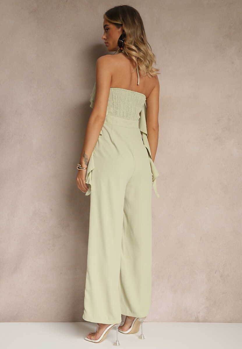 Zielony Asymetryczny Kombinezon Ozdobiony Metaliczną Aplikacją Tilfina