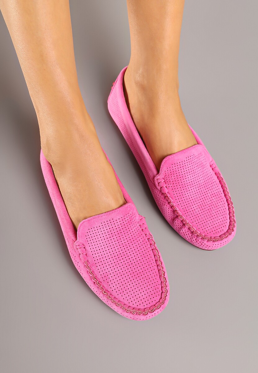 Fuksjowe Mokasyny z Wkładką ze Skóry Naturalnej i Ozdobnymi Przeszyciami Tereldi