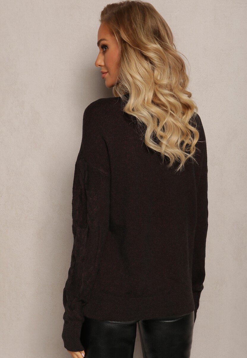 Czarny Warkoczowy Sweter z Długim Rękawem i Ściągaczami Kaviss