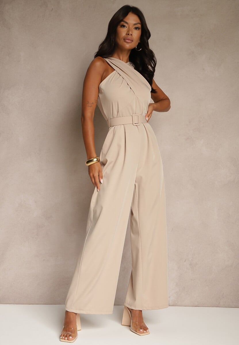 Bordowy Kombinezon z Paskiem z Klamrą i Marszczeniem Dolavelle