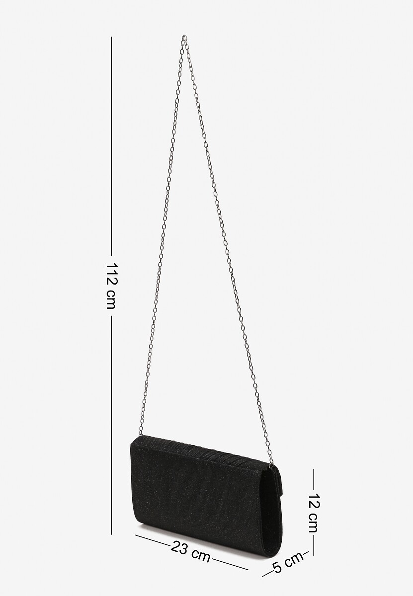 Czarna Torebka Kopertówka z Połyskiem Ozdobnie Marszczona Arutha