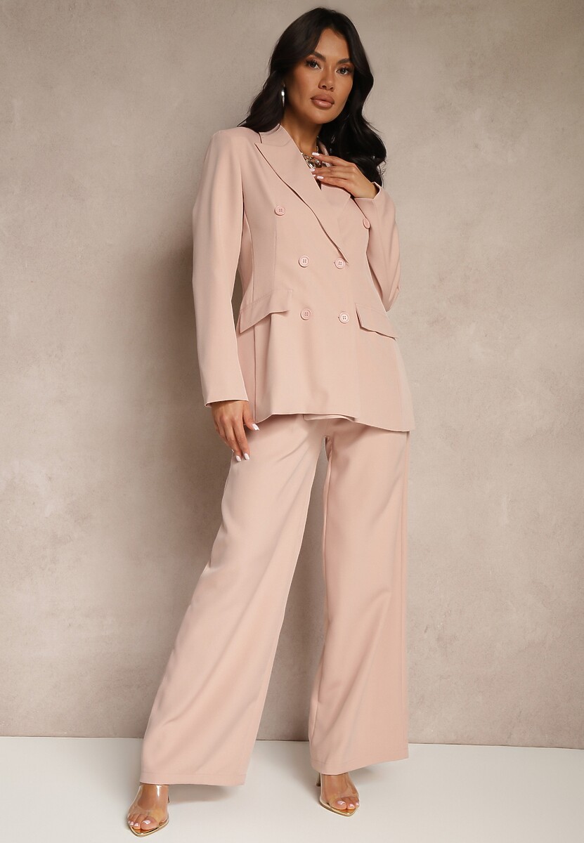 Różowy Garnitur Spodnie i Marynarka z Usztywnionymi Ramionami Sonavienna