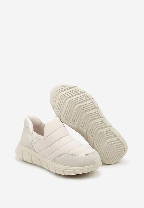 Beżowe Sneakersy Śniegowce na Platformie z Tłoczeniem i Pikowaną Cholewką Vermina