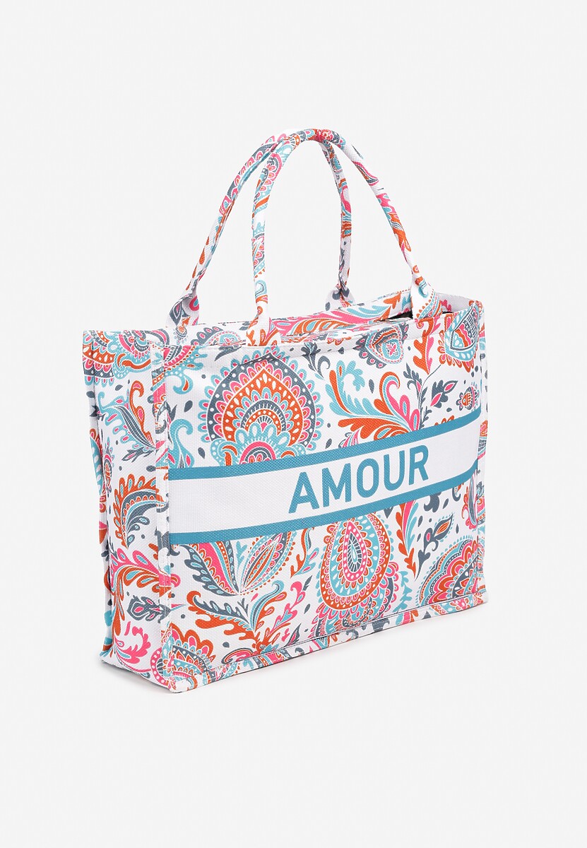 Pomarańczowa Prostokątna Torebka Typu Shopper Zdobiona Ornamentalnym Wzorem Alirielle