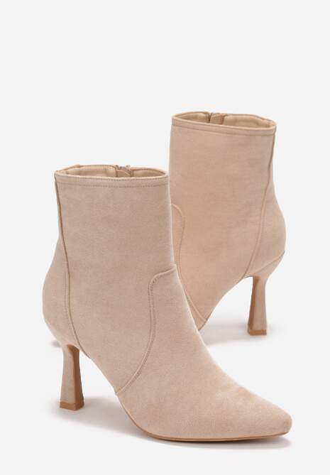 Beżowe Botki na Szpilce z Ekozamszu Somina