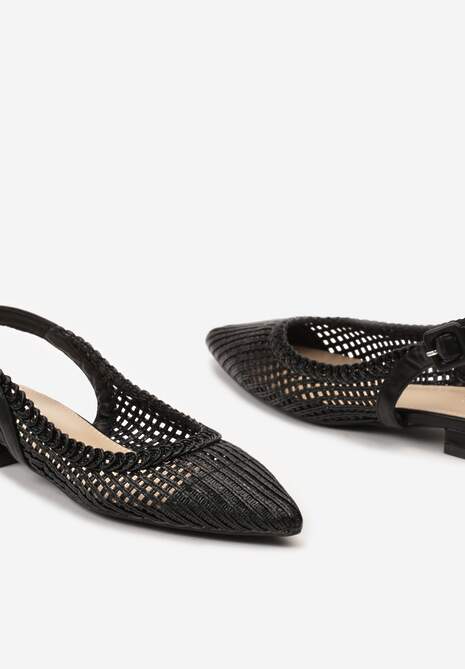 Czarne Sandały Zapinane na Sprzączkę bez Pięty na Niskim Obcasie Quillia