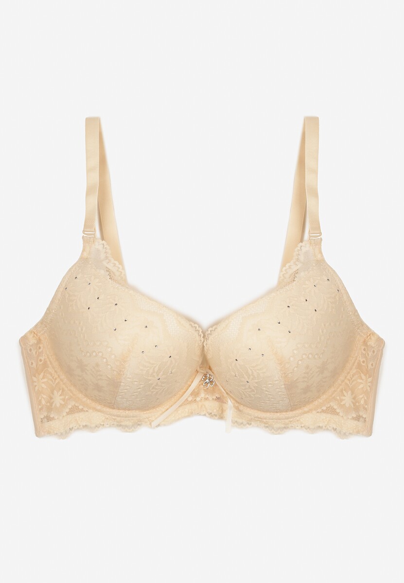 Beżowy Koronkowy Biustonosz o Fasonie Push Up Mellimi