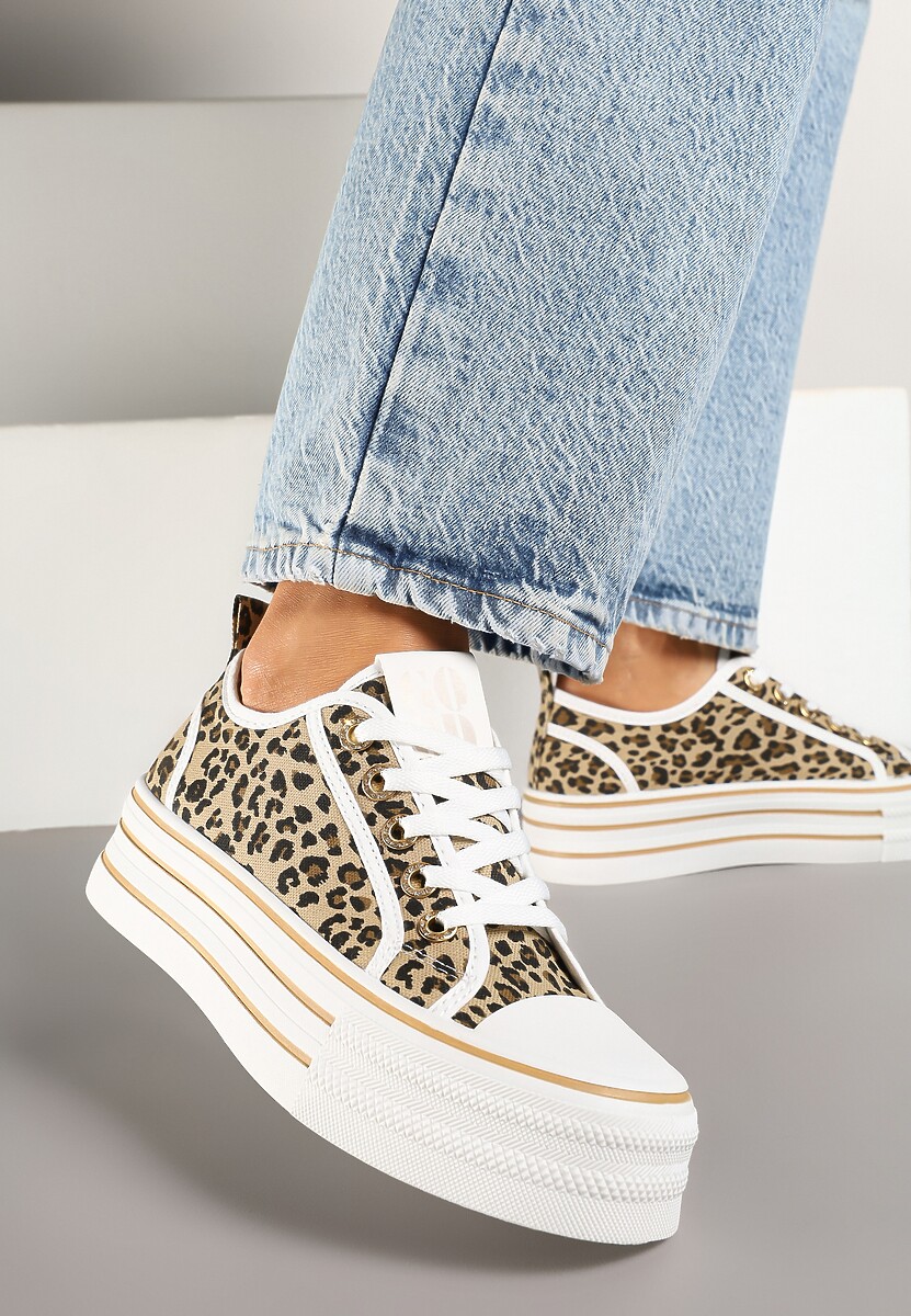 Panterkowe Trampki na Platformie Ozdobione Cyrkoniami Arenoria