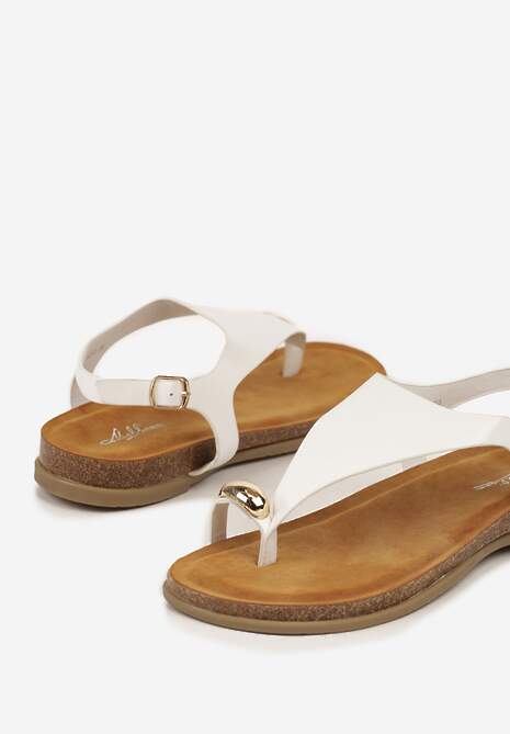 Białe Sandały Typu Japonki Zdobione Aplikacją Fodivana