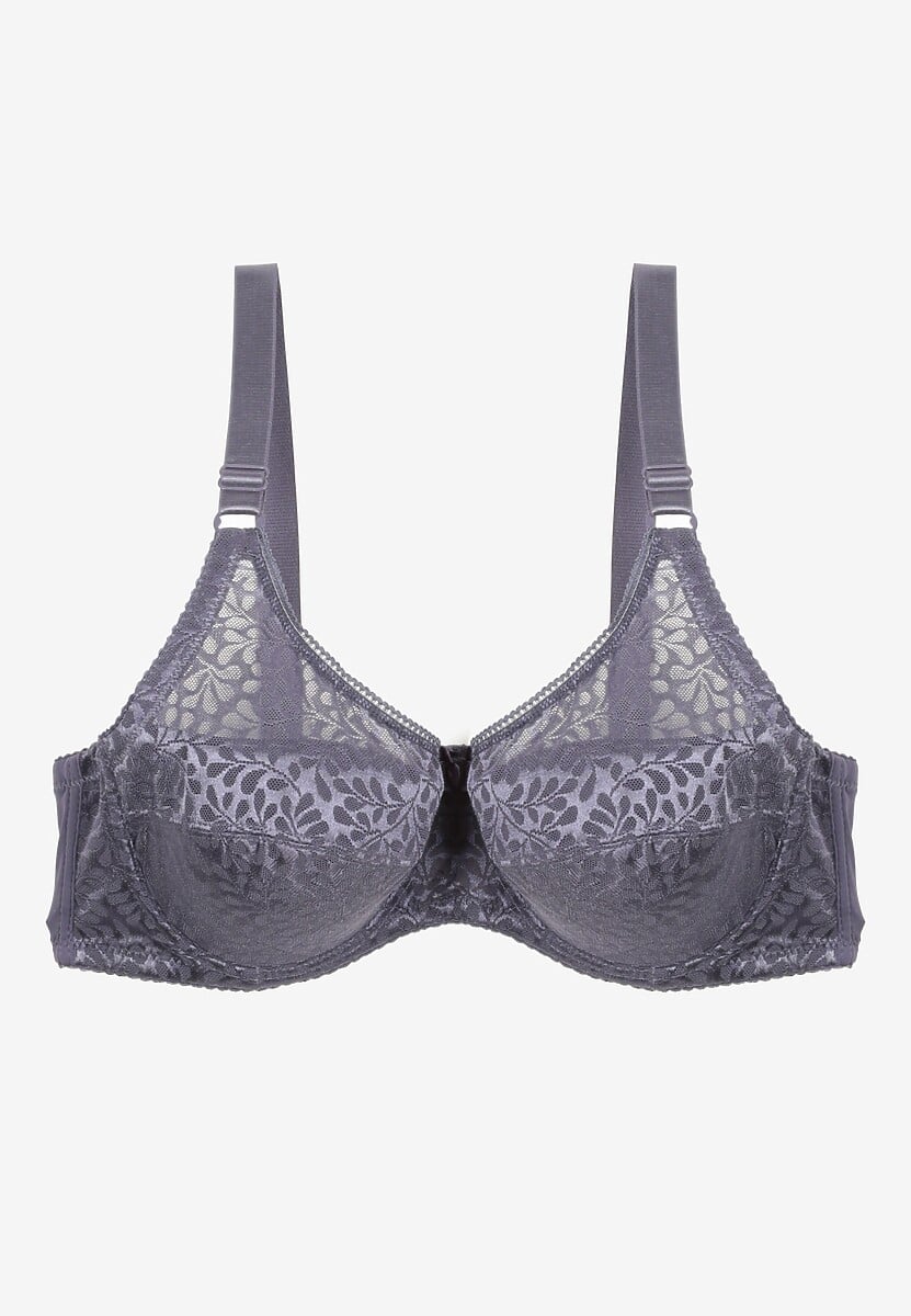 Granatowo-Szary Biustonosz Full Cup z Ramiączkami z Regulacją Posofia