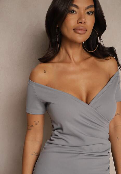 Szara Kopertowa Sukienka Typu Bodycon Sopaffe