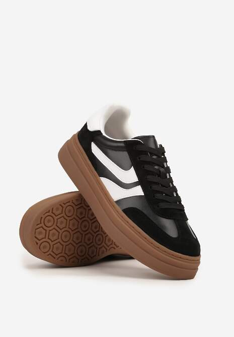 Czarne Zamszowe Sneakersy Tenisówki Ozdobione Geometrycznym Motywem Nalivette