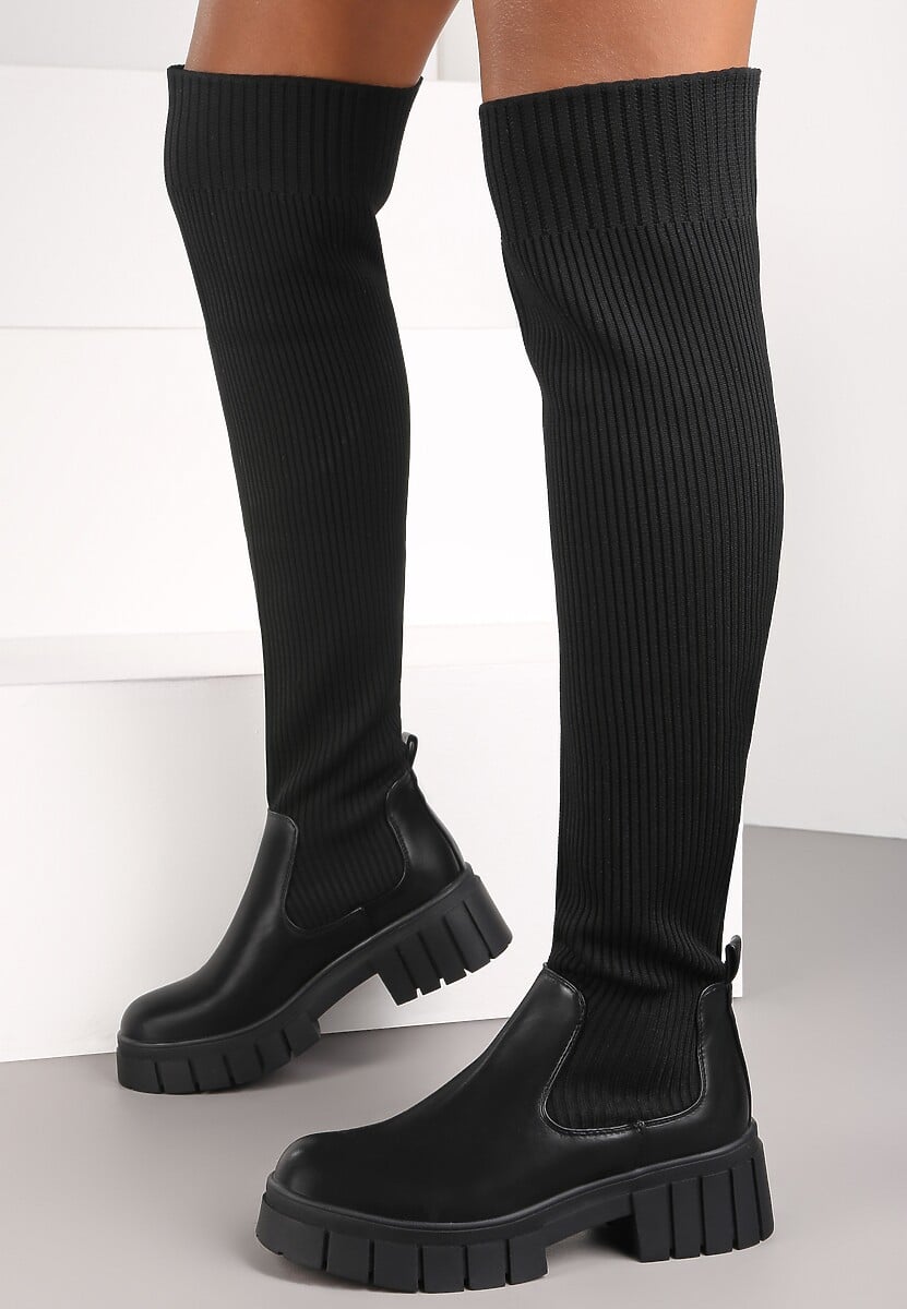 Czarne Kozaki z Elastyczną Cholewką Brygoros