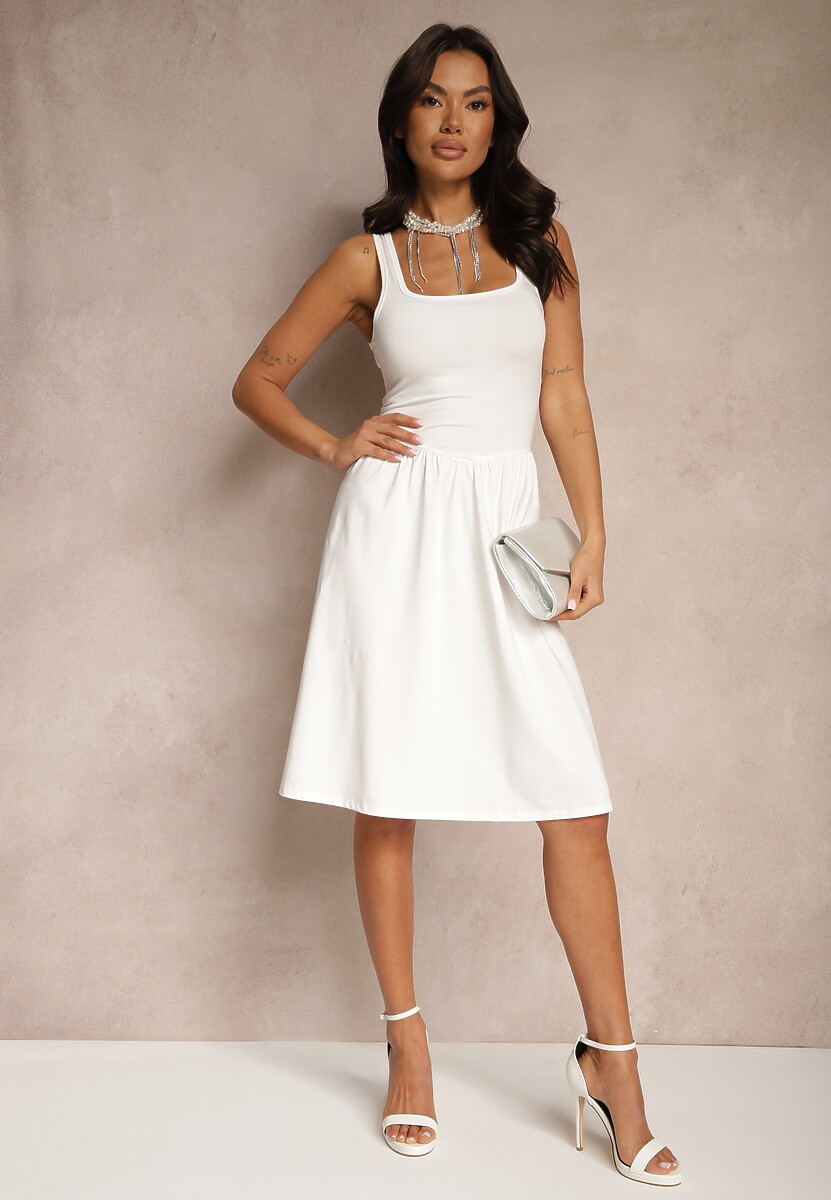 Biała Rozkloszowana Sukienka z Wiskozą Edivaya