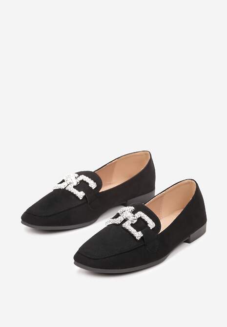 Czarne Mokasyny z Klamerką w Cyrkonie Bile