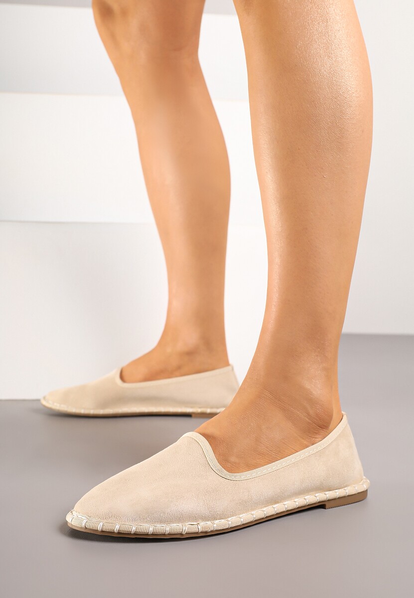 Beżowe Espadryle Balerinki z Przeszyciami Firalissea