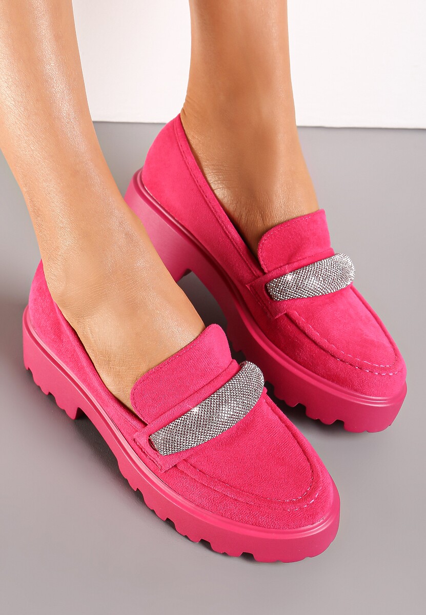Fuksjowe Mokasyny z Paskiem z Cyrkonii i Grubej Podeszwie Degase