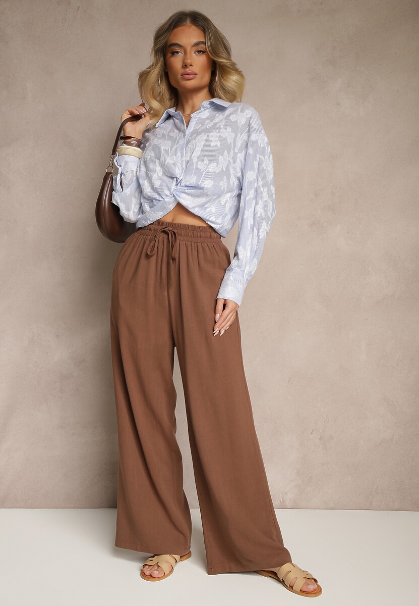 Niebieska Koszula z Bawełny Ozdobiona Wzorem Liści Ronaelia