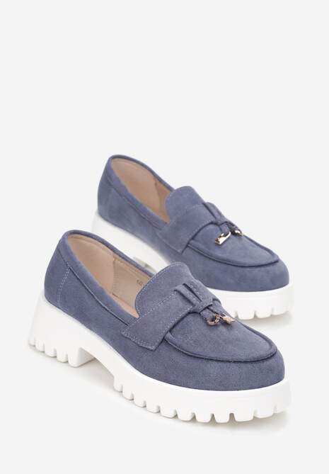 Niebiesko-Białe Mokasyny z Paskiem na Grubej Podeszwie Osani