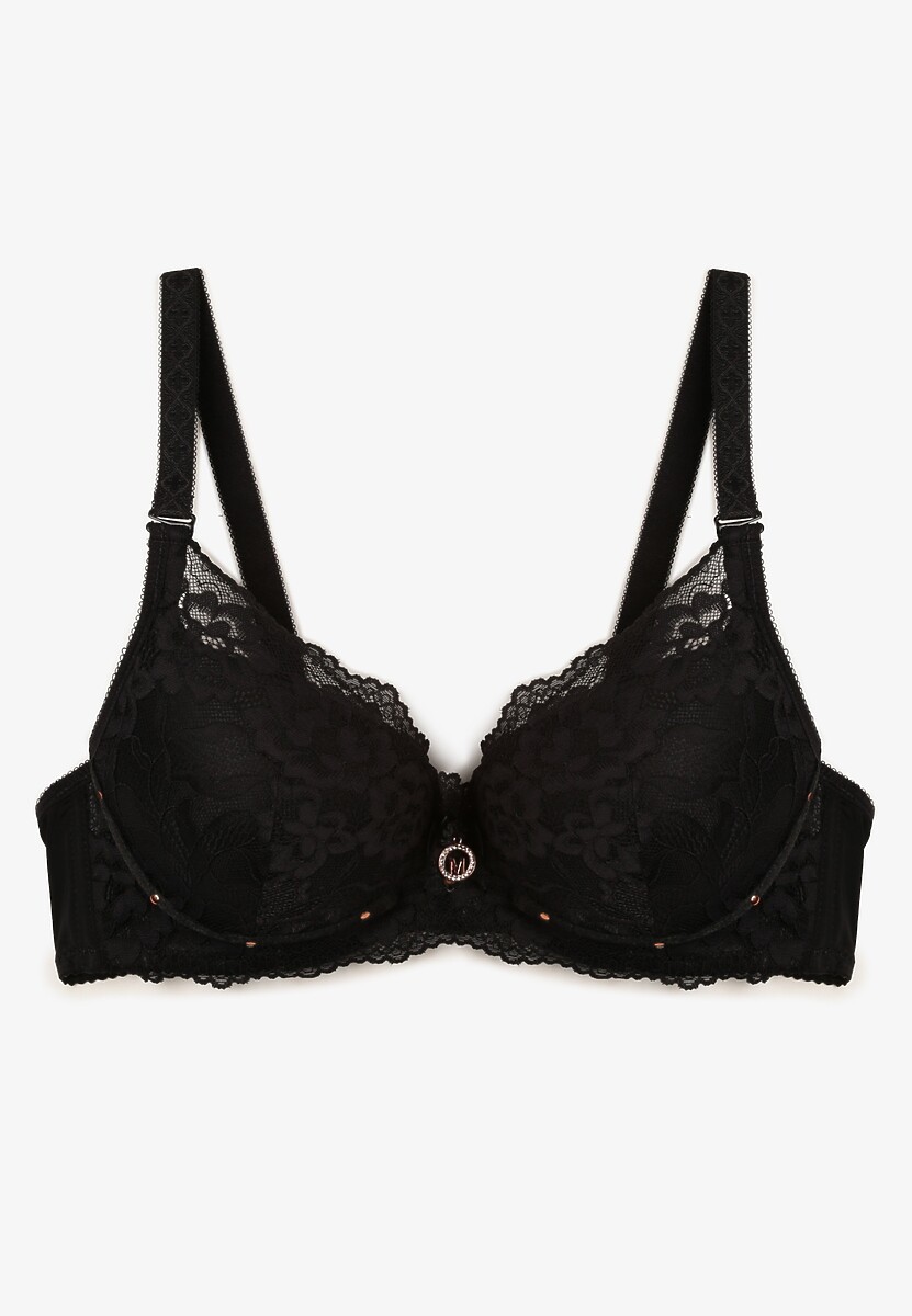 Czarny Biustonosz z Koronką i Funkcją Push Up Wifia