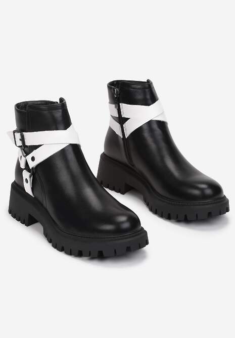 Czarno-Białe Botki na Grubej Podeszwie Arpita