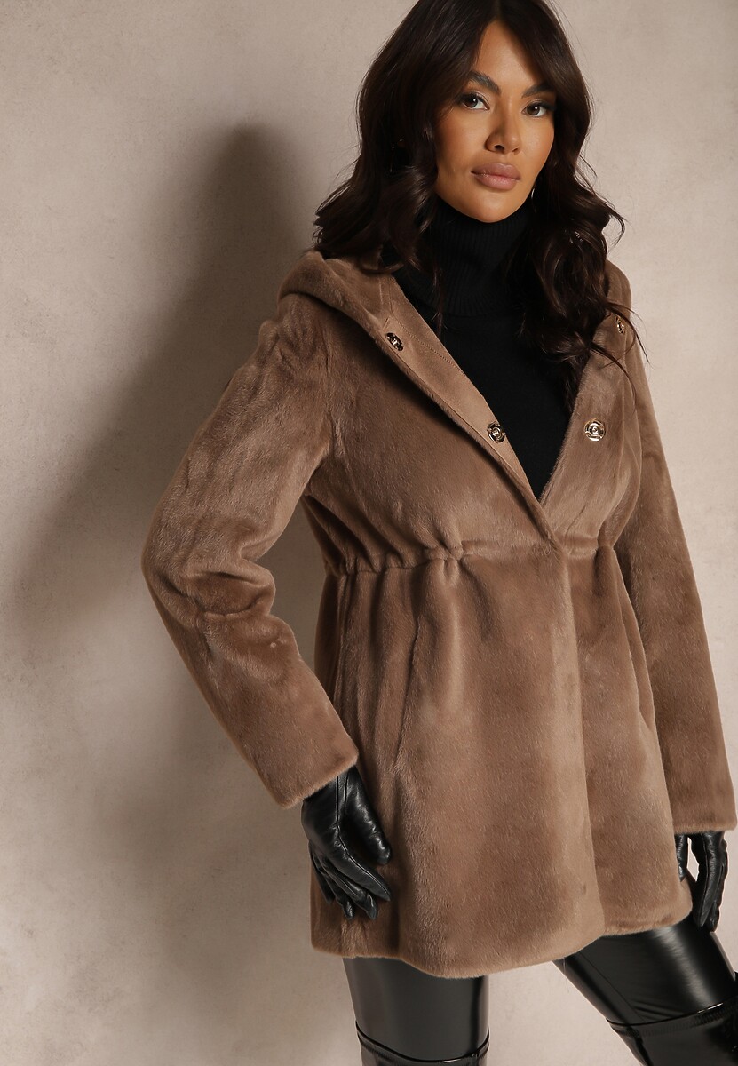 Brązowa Futrzana Kurtka Parka z Kapturem Evelinne