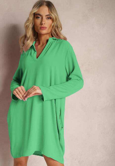 Zielona Rozkloszowana Sukienka Koszulowa Kloeria