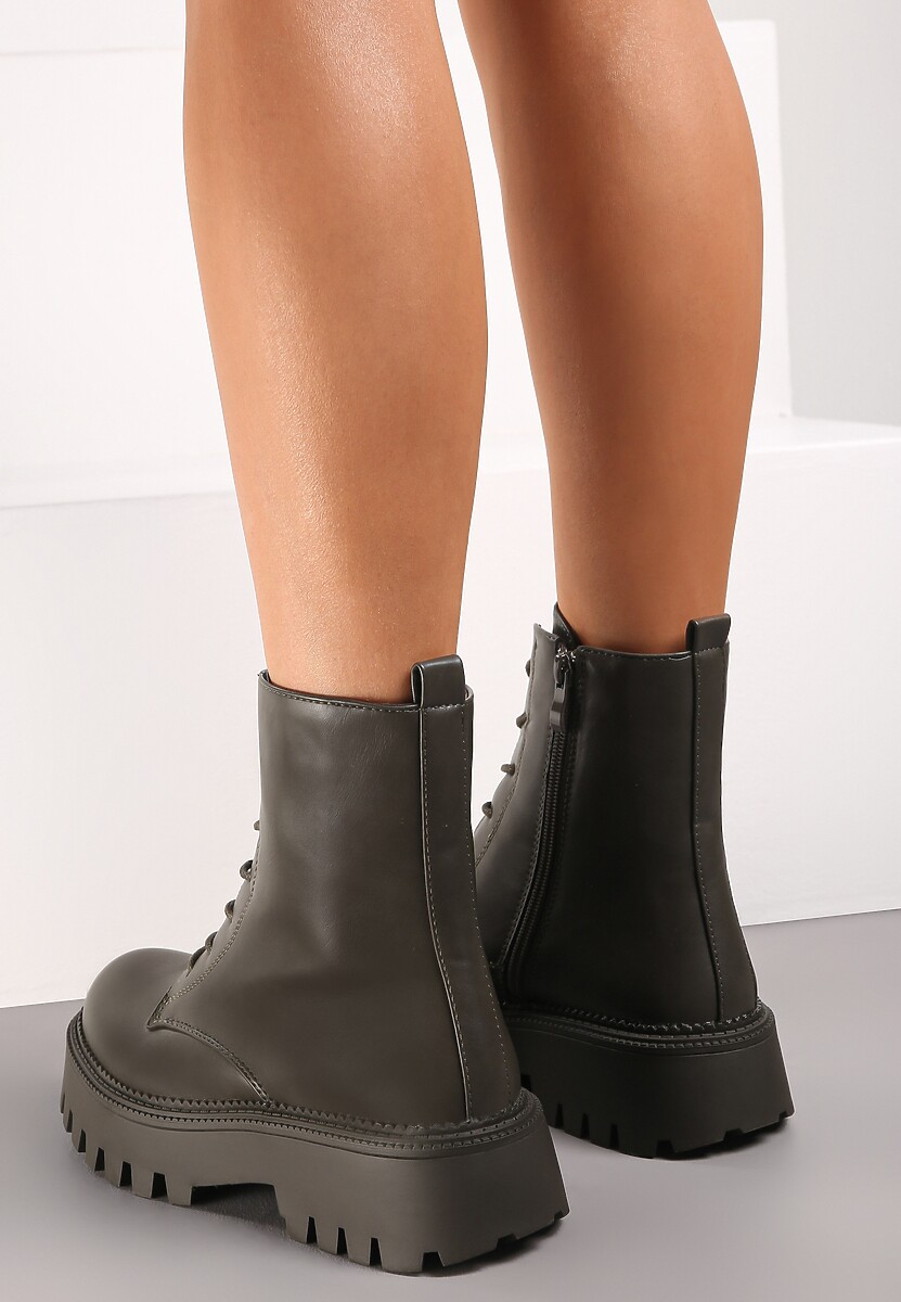 Zielone Botki Workery Sznurowane Gwanwa