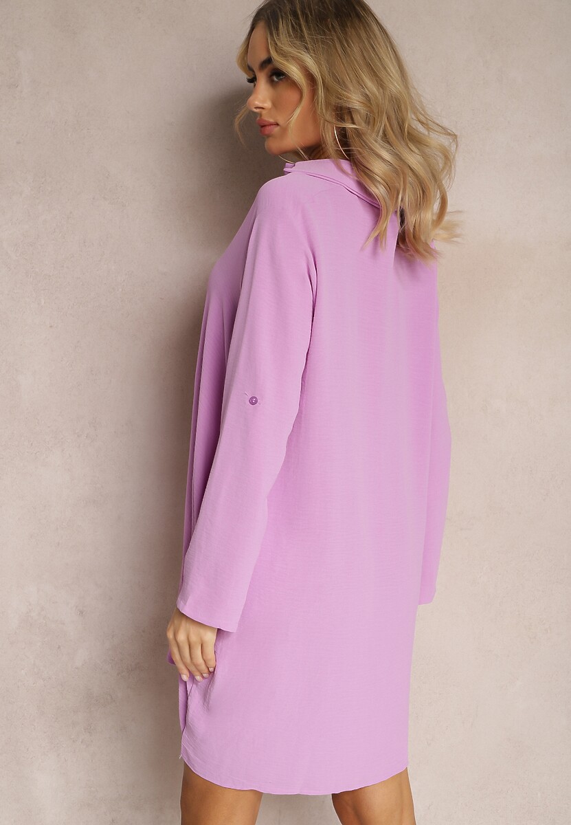 Fioletowa Rozkloszowana Sukienka Koszulowa Kloeria