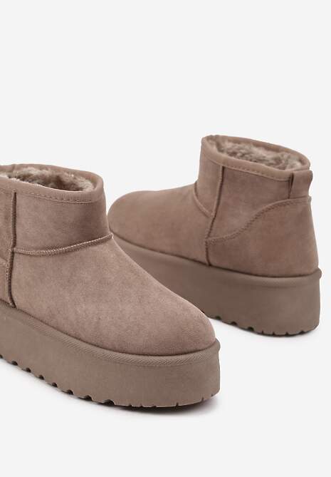 Ciemnobeżowe Krótkie Śniegowce na Grubej Podeszwie Aranwen