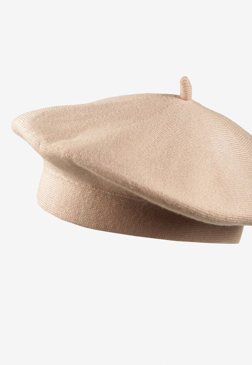 Jasnobeżowy Klasyczny Beret z Antenką z Bawełną i Kaszmirem Emidora