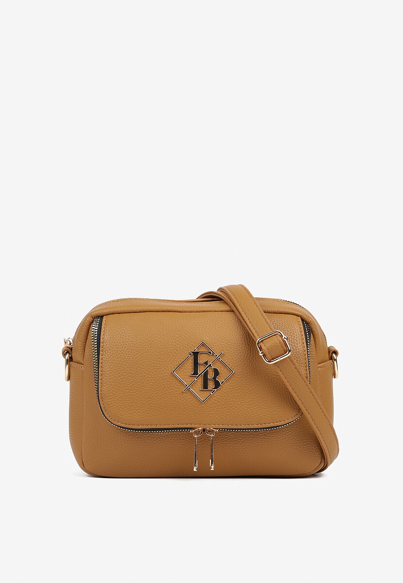 Brązowa Torebka Listonoszka Zdobiona Aplikacją i Suwakami Idanesse