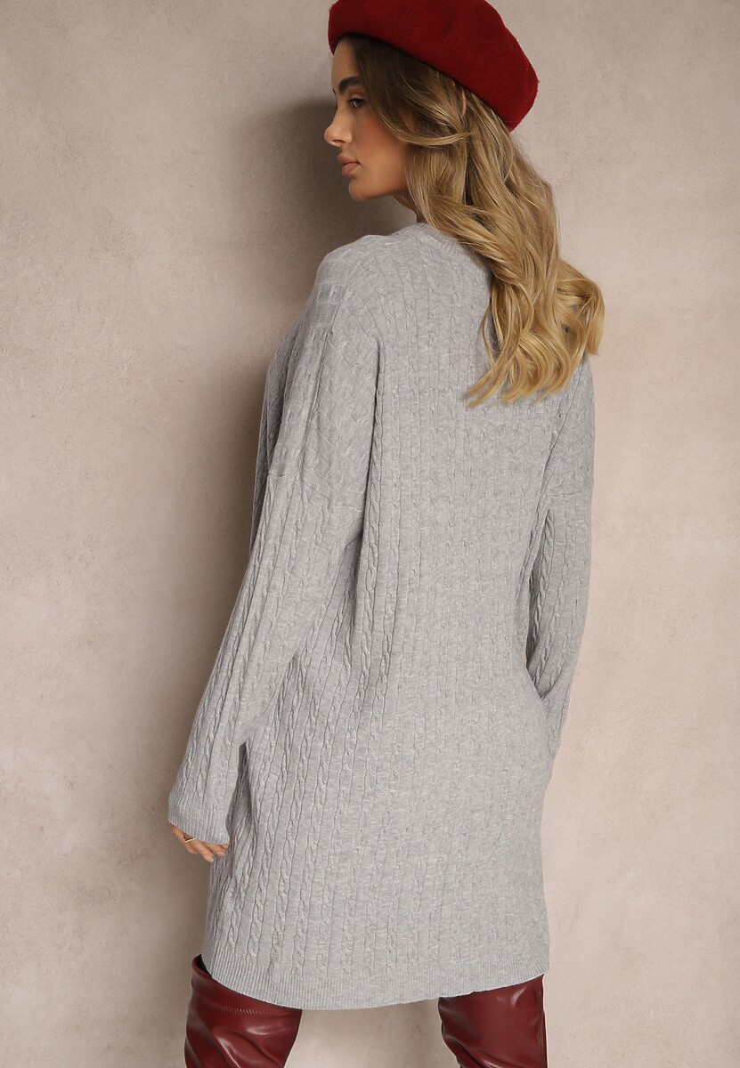 Jasnoszara Sukienka Dzianinowa Ozdobiona Tłoczeniem Gelabra