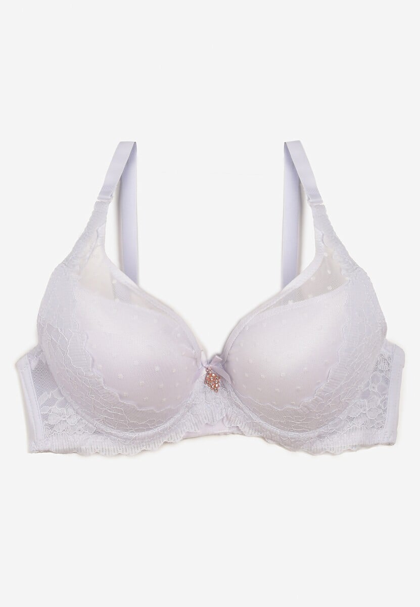 Bordowy Usztywniany Biustonosz Full Cup z Subtelną Koronką Serumka