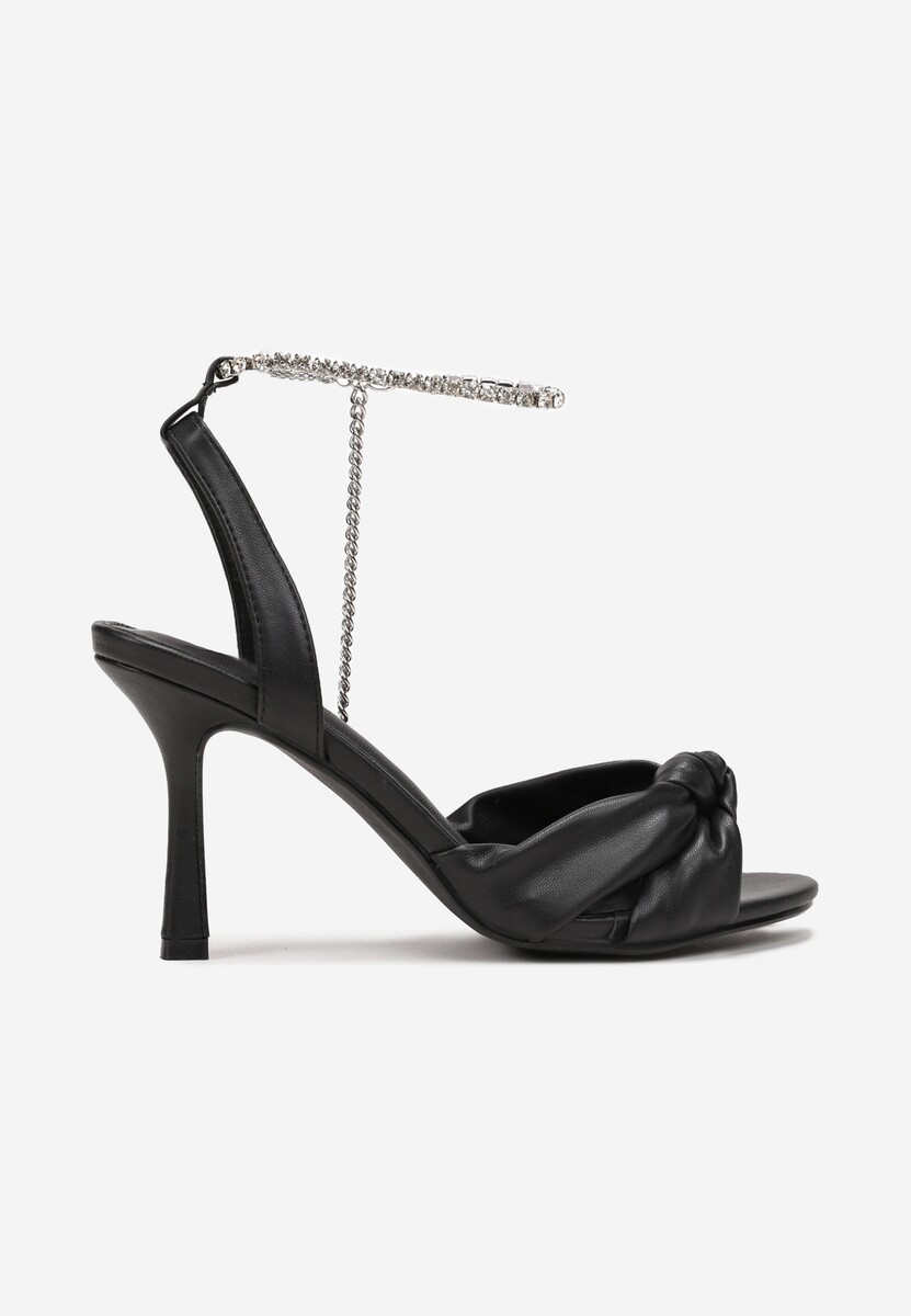 Czarne Sandały na Szpilce z Otwartym Noskiem i Paskiem w Cyrkonie Neodia