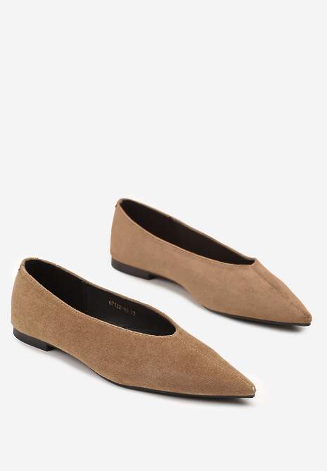 Ciemnobeżowe Klasyczne Balerinki Vices z Noskiem w Szpic Farrie