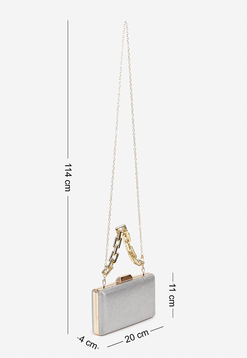 Szara Torebka Kopertówka z Łańcuszkiem Zdobiona Brokatem Kellirra