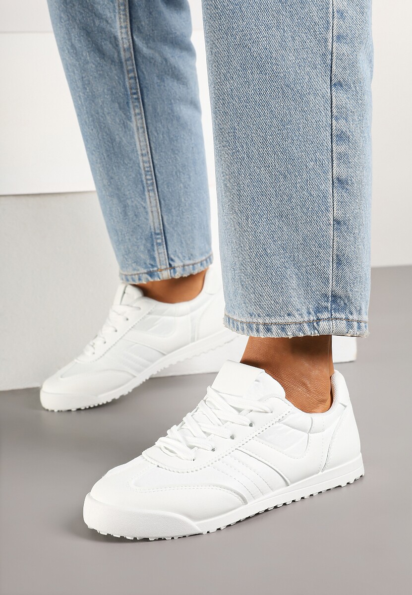 Białe Sneakersy Typu Tenisówki z Kontrastowymi Wstawkami Feladith