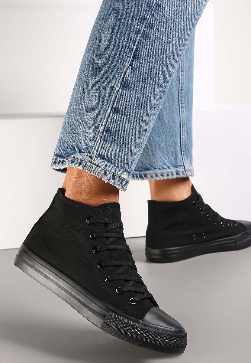 Czarne Trampki za Kostkę Sznurowane Fenor