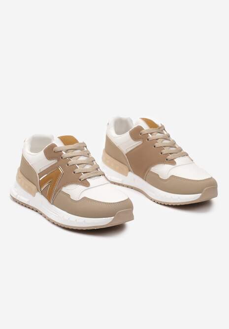 Ciemnobeżowe Płaskie Sneakersy przed Kostkę z Ekozamszu ze Sznurowaniami Jrines