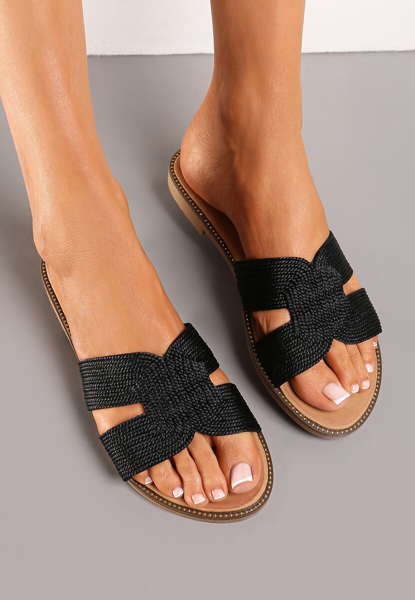 Pomarańczowe Klapki na Płaskiej Podeszwie z Plecioną Cholewką Undvikia