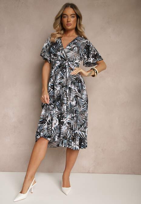 Czarna Plisowana Rozkloszowana Sukienka z Bawełną Culinea