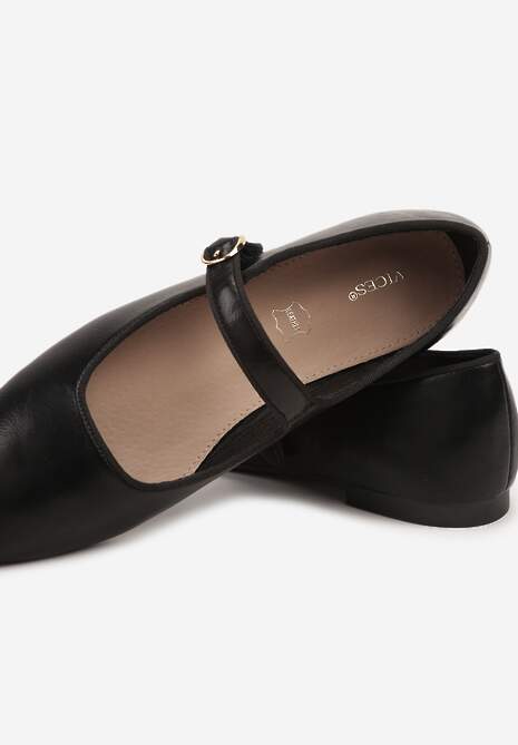 Czarne Balerinki Vices z Wkładką ze Skóry Naturalnej Ozdobione Paskiem Patantie