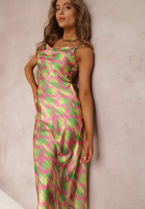 Jasnozielona Satynowa Sukienka Areithes