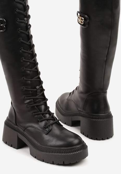 Czarne Kozaki Vicesu w Stylu Grunge ze Sznurowaną Cholewką i Platformą Laurotte