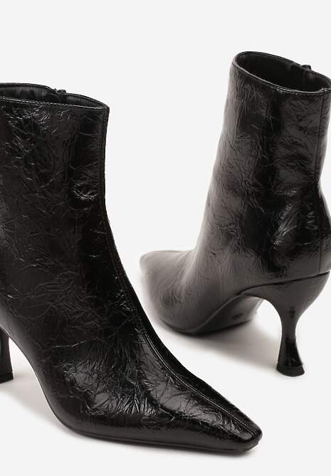 Czarne Eleganckie Botki Vices na Kaczuszce Zdobione Tłoczeniem Brottalie