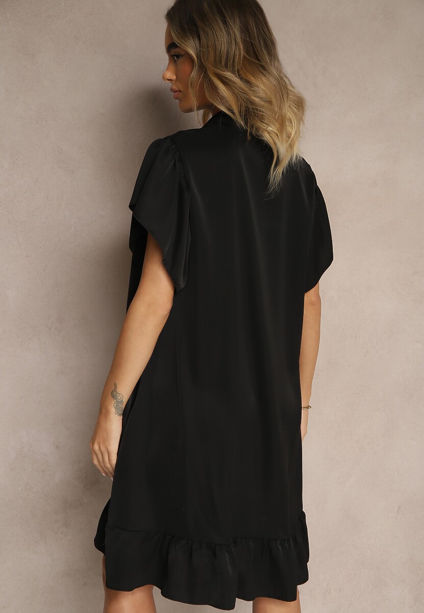 Czarna Koszulowa Sukienka Ozdobiona Falbankami i Guzikami Tenelora