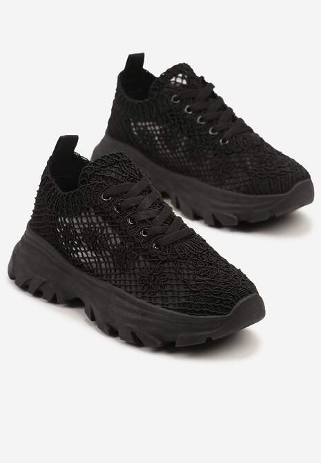 Czarne Sneakersy Ozdobione Siateczką Toliselle