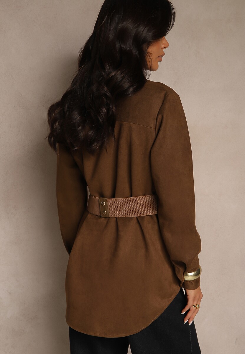 Brązowa Koszula Boho z Dodatkowym Paskiem Zdobionym Frędzlami Uniala